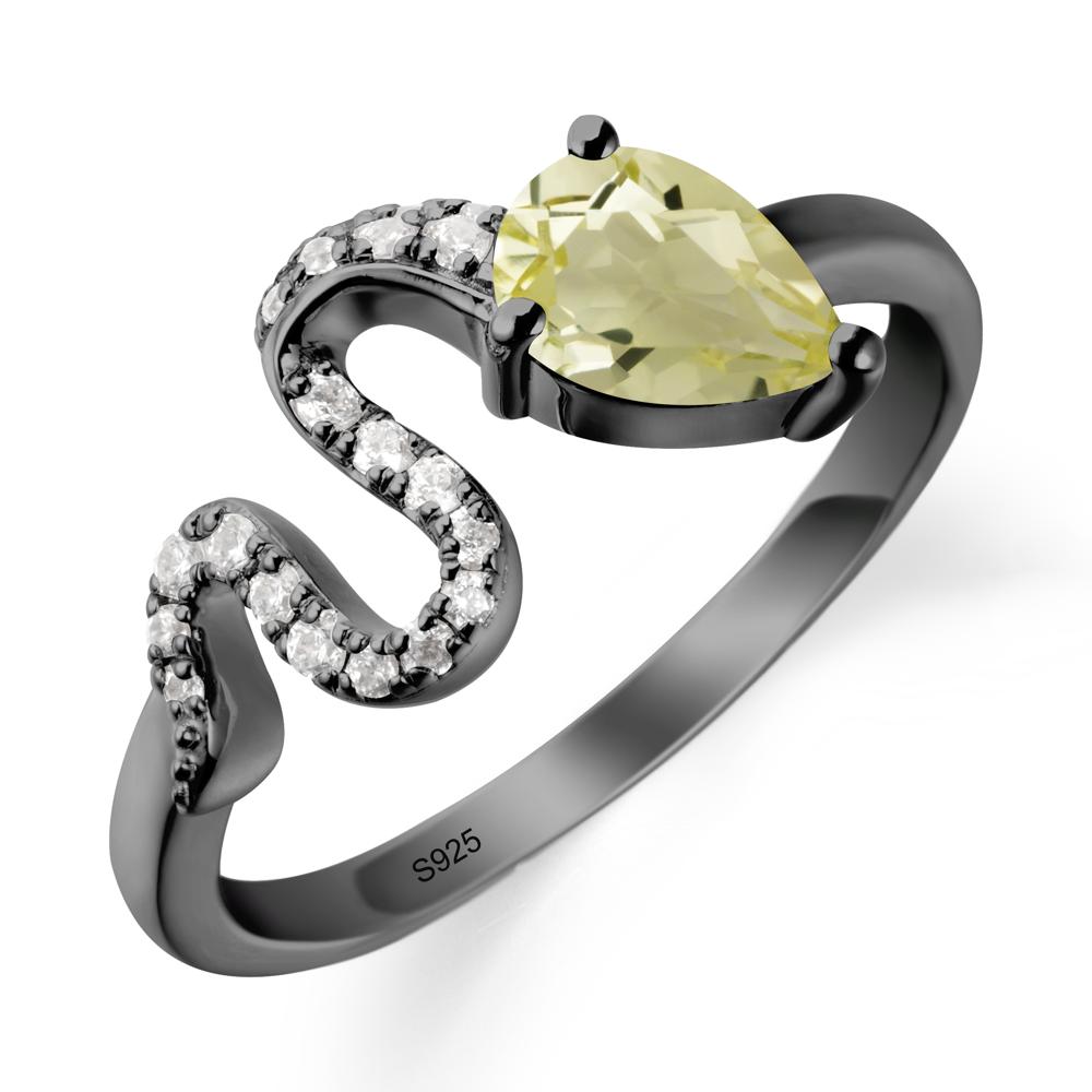 Elegant Wave Band Lemon Quartz Ring - LUO Jewelry #metal_black finish sterling silver