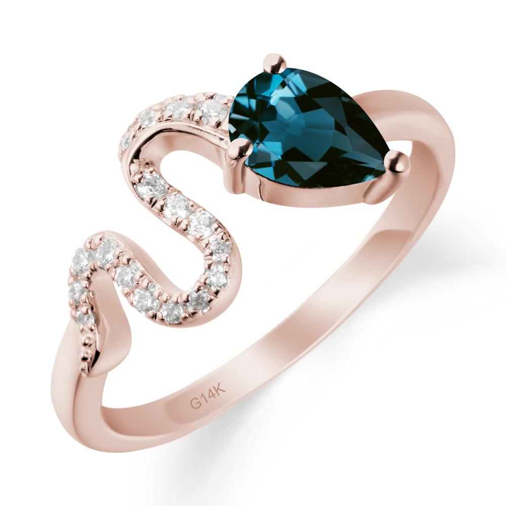 Pear Shaped London Blue Topaz Serpent Ring - LUO Jewelry #metal_14k rose gold