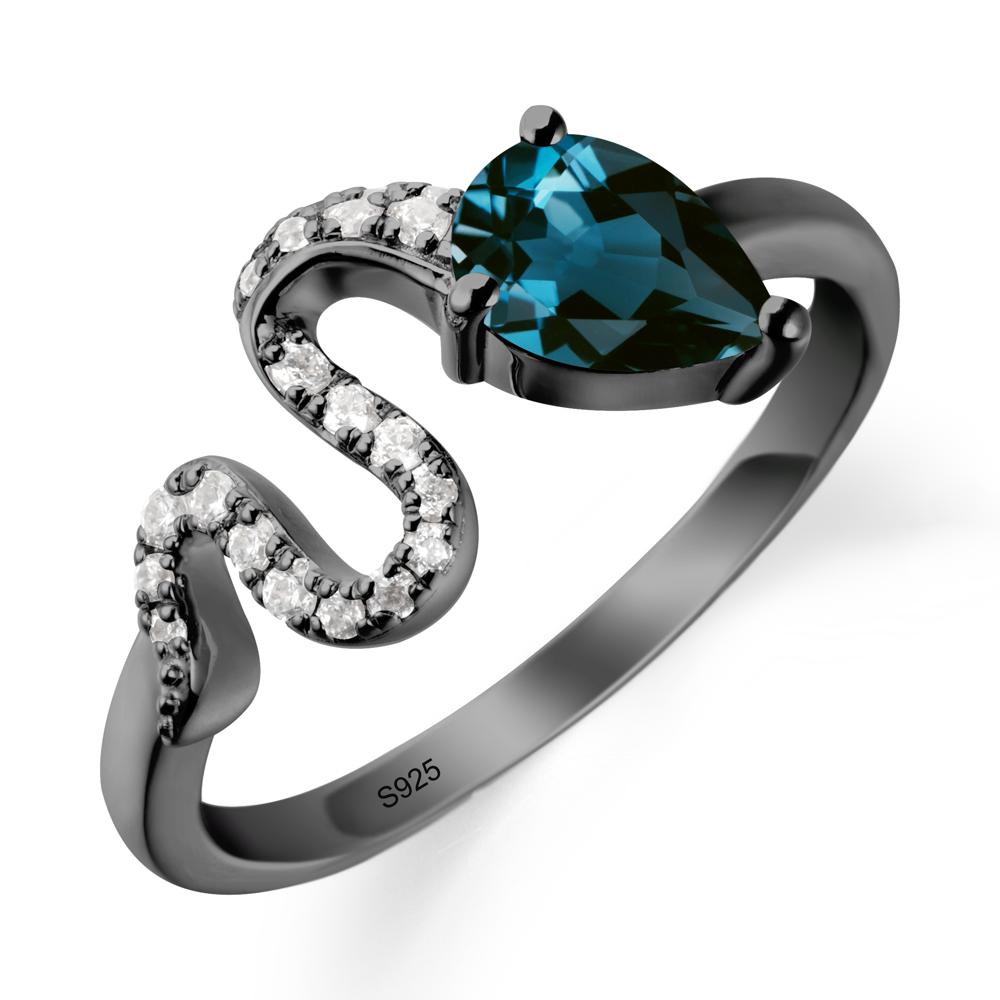 Pear Shaped London Blue Topaz Serpent Ring - LUO Jewelry #metal_black finish sterling silver