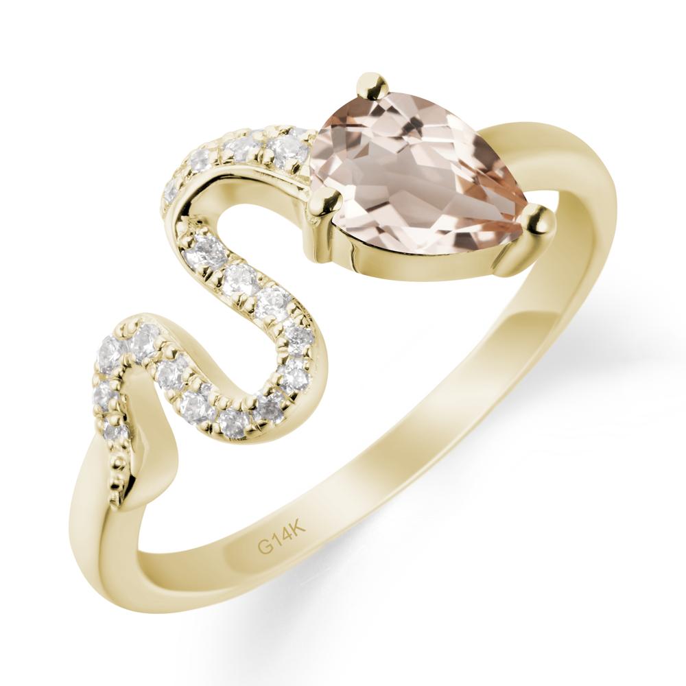 Elegant Wave Band Morganite Ring - LUO Jewelry #metal_14k yellow gold