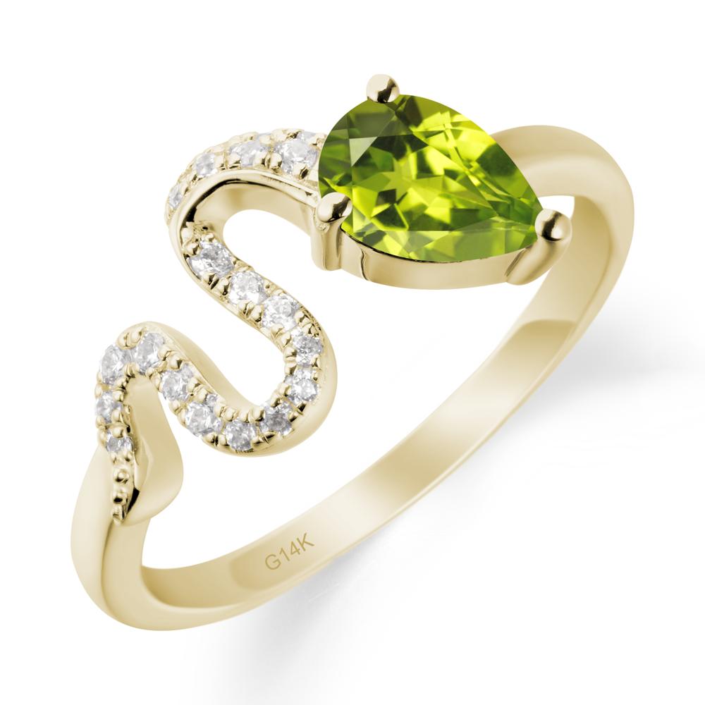 Elegant Wave Band Peridot Ring - LUO Jewelry #metal_14k yellow gold