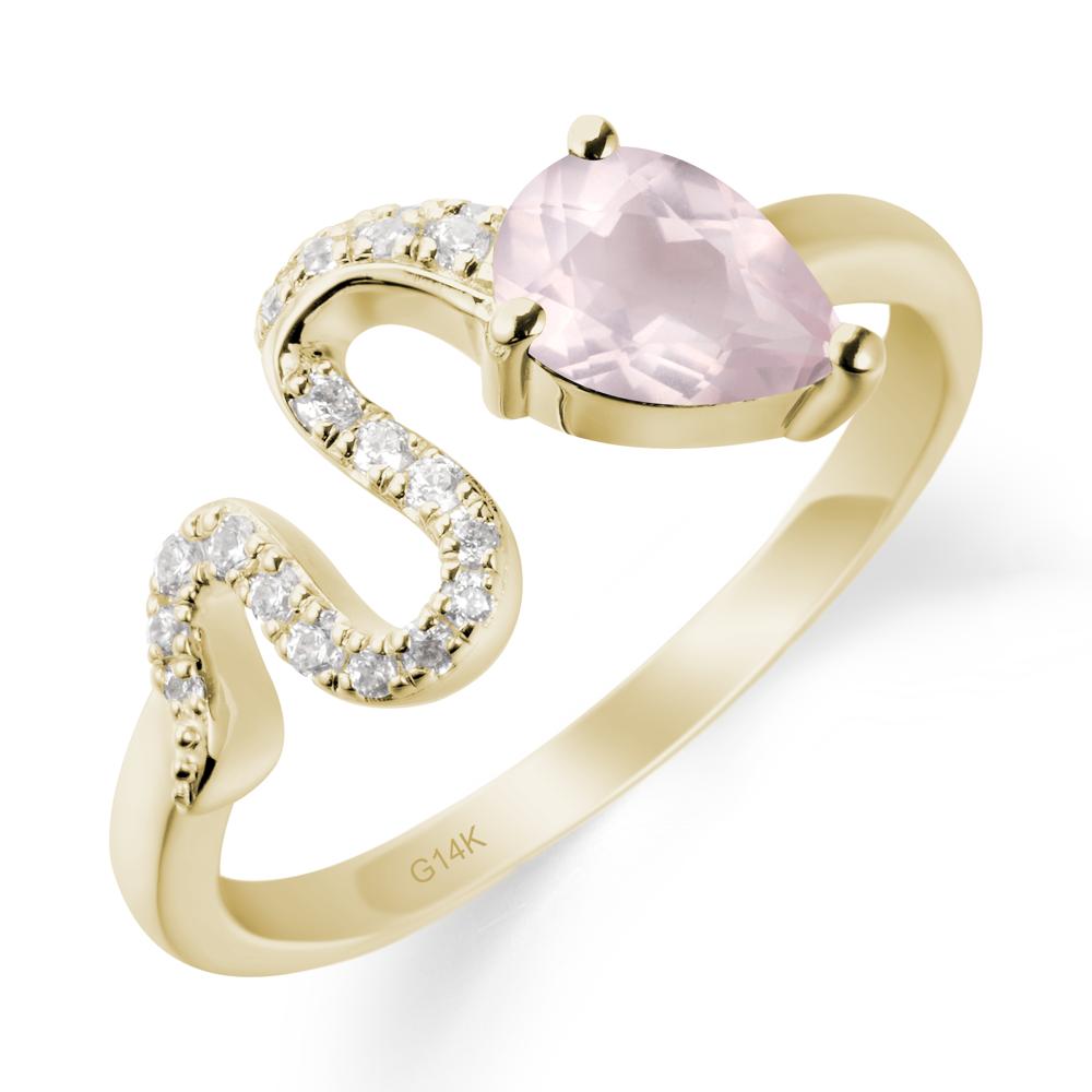 Pear Shaped Rose Quartz Serpent Ring - LUO Jewelry #metal_14k yellow gold