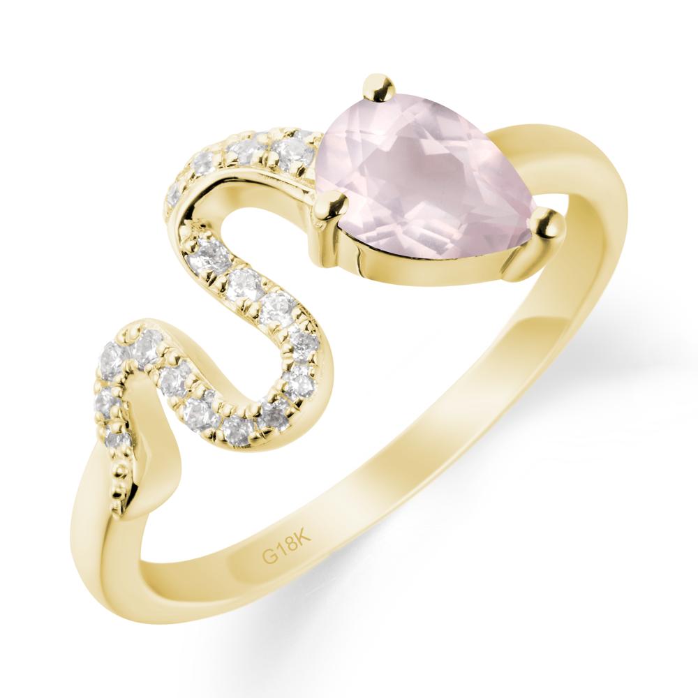 Pear Shaped Rose Quartz Serpent Ring - LUO Jewelry #metal_18k yellow gold