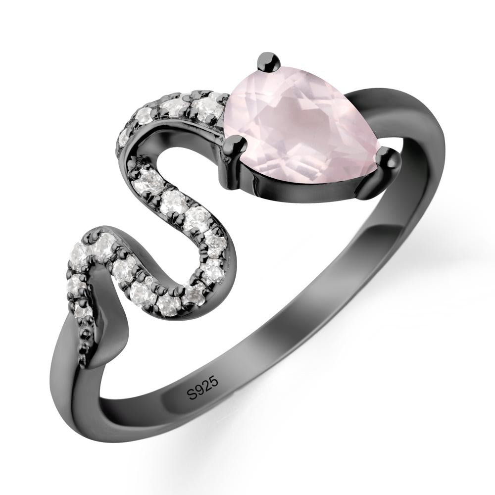 Pear Shaped Rose Quartz Serpent Ring - LUO Jewelry #metal_black finish sterling silver