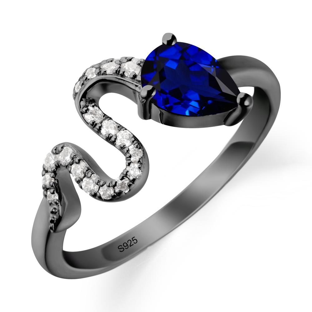 Elegant Wave Band Sapphire Ring - LUO Jewelry #metal_black finish sterling silver