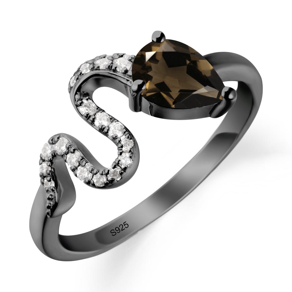 Pear Shaped Smoky Quartz Serpent Ring - LUO Jewelry #metal_black finish sterling silver