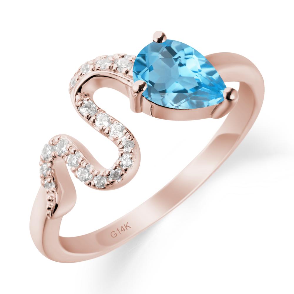 Pear Shaped Swiss Blue Topaz Snake Ring - LUO Jewelry #metal_14k rose gold