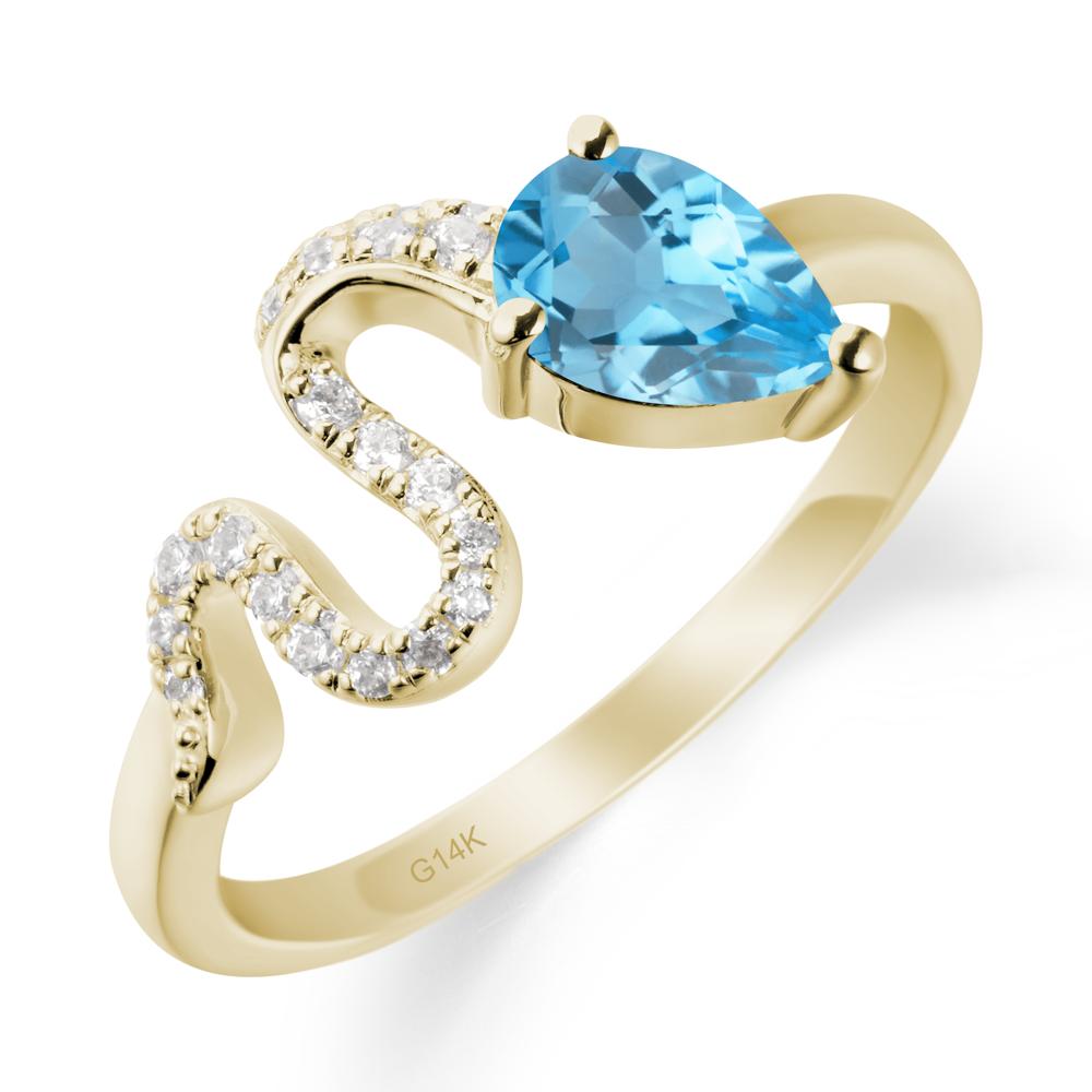 Pear Shaped Swiss Blue Topaz Snake Ring - LUO Jewelry #metal_14k yellow gold