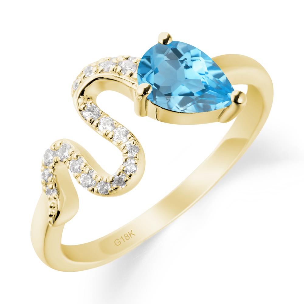 Pear Shaped Swiss Blue Topaz Snake Ring - LUO Jewelry #metal_18k yellow gold