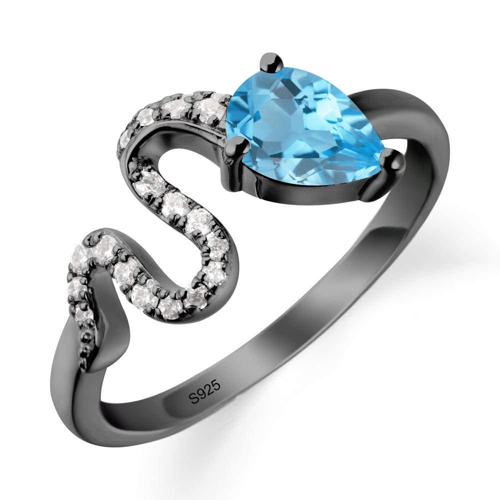 Pear Shaped Swiss Blue Topaz Snake Ring - LUO Jewelry #metal_black finish sterling silver