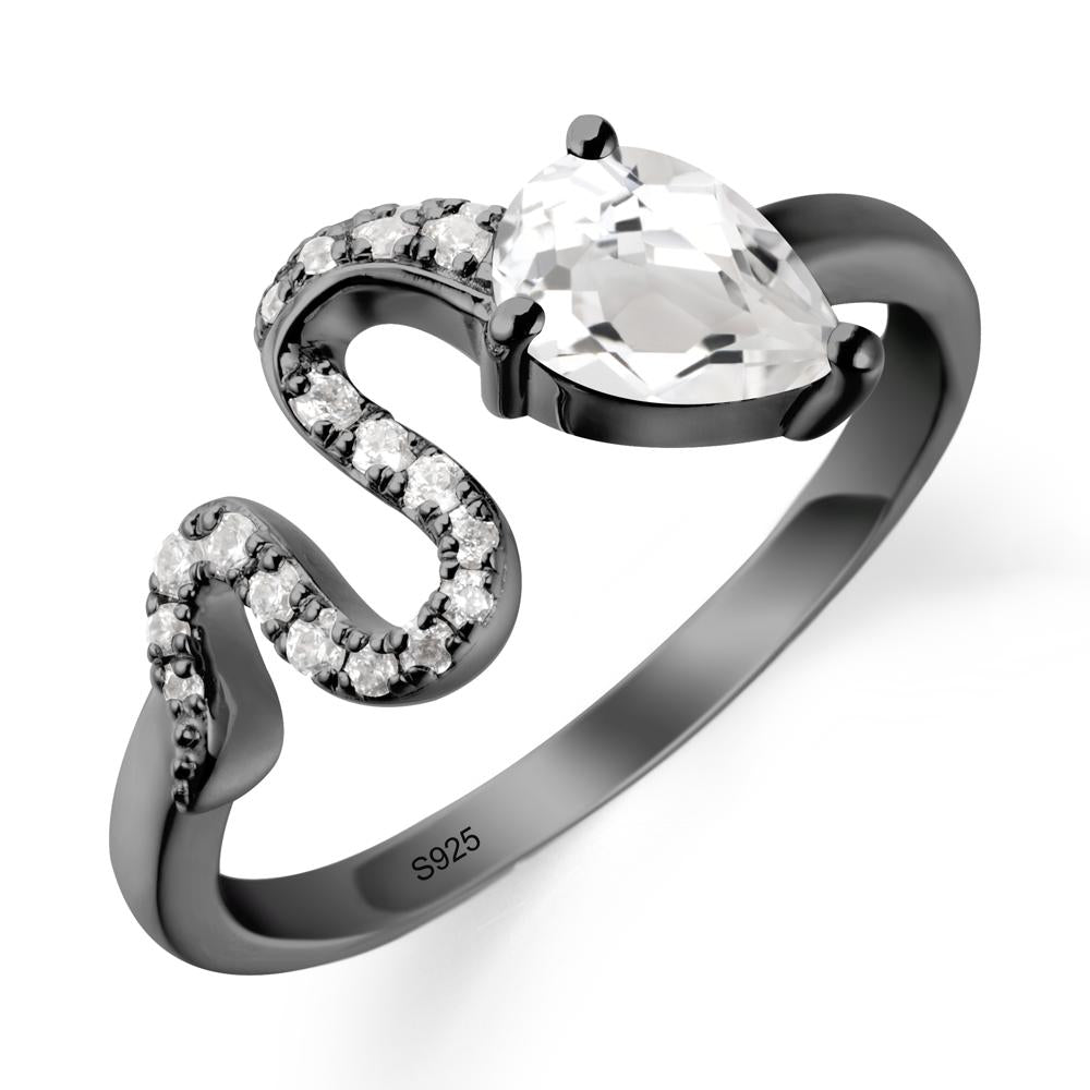 Elegant Wave Band White Topaz Ring - LUO Jewelry #metal_black finish sterling silver