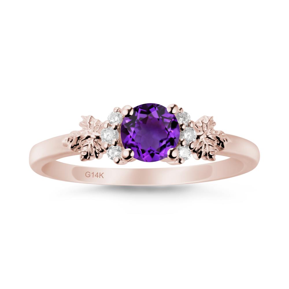 Maple Leaf Ring with Round Amethyst - LUO Jewelry #metal_14k rose gold