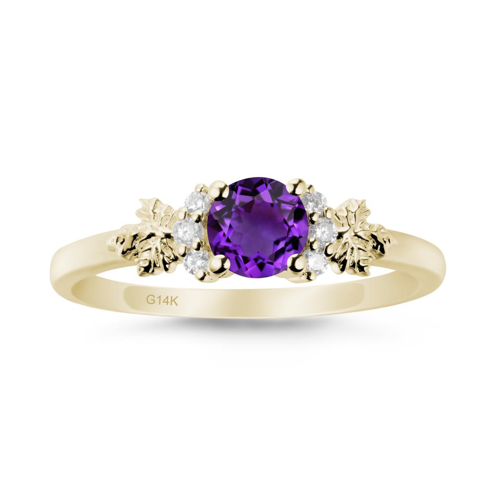 Maple Leaf Ring with Round Amethyst - LUO Jewelry #metal_14k yellow gold