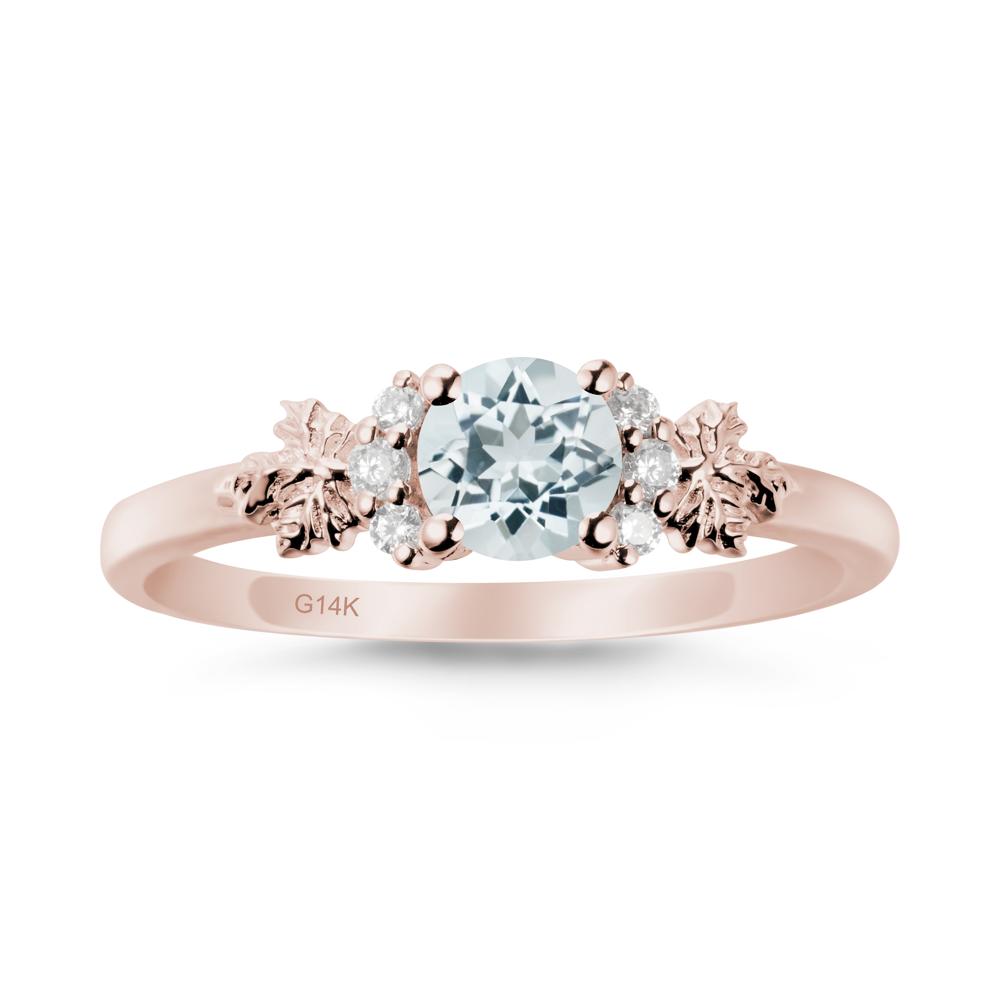 Maple Leaf Round Aquamarine Ring - LUO Jewelry #metal_14k rose gold