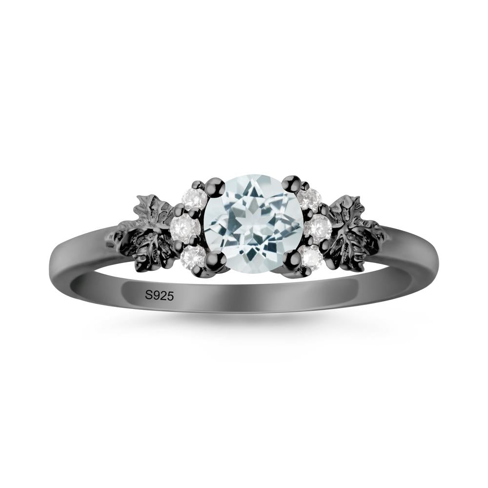 Maple Leaf Round Aquamarine Ring - LUO Jewelry #metal_black finish sterling silver
