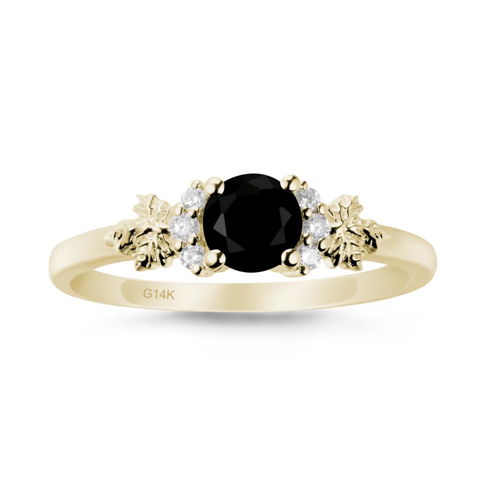 Maple Leaf Ring with Round Black Spinel - LUO Jewelry #metal_14k yellow gold