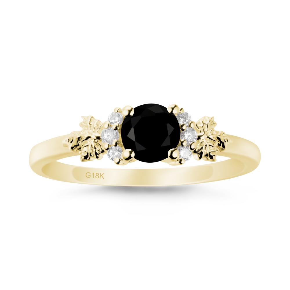 Maple Leaf Ring with Round Black Spinel - LUO Jewelry #metal_18k yellow gold