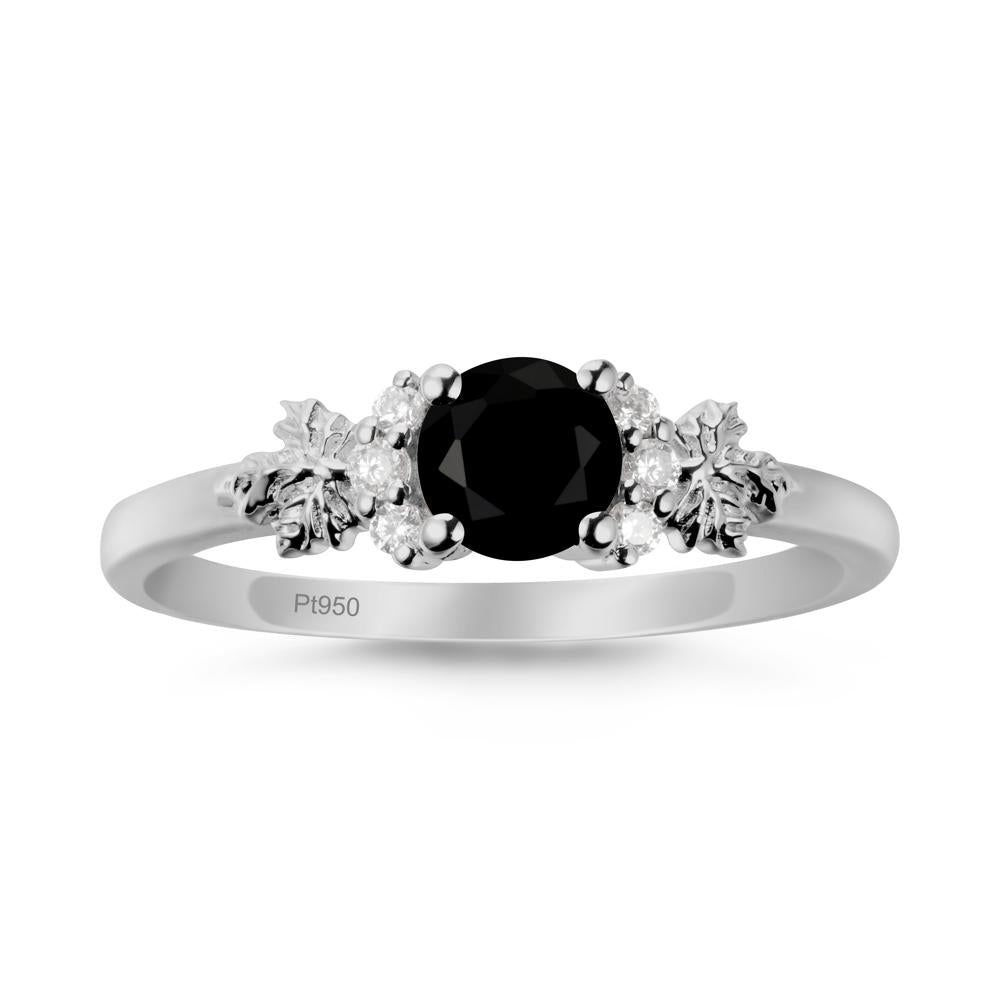 Maple Leaf Ring with Round Black Spinel - LUO Jewelry #metal_platinum
