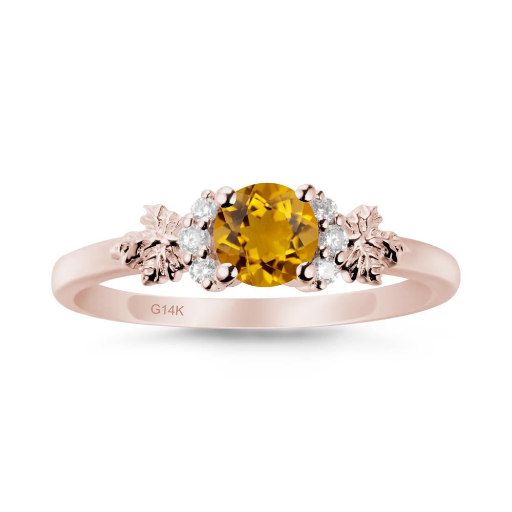 Maple Leaf Round Citrine Ring - LUO Jewelry #metal_14k rose gold