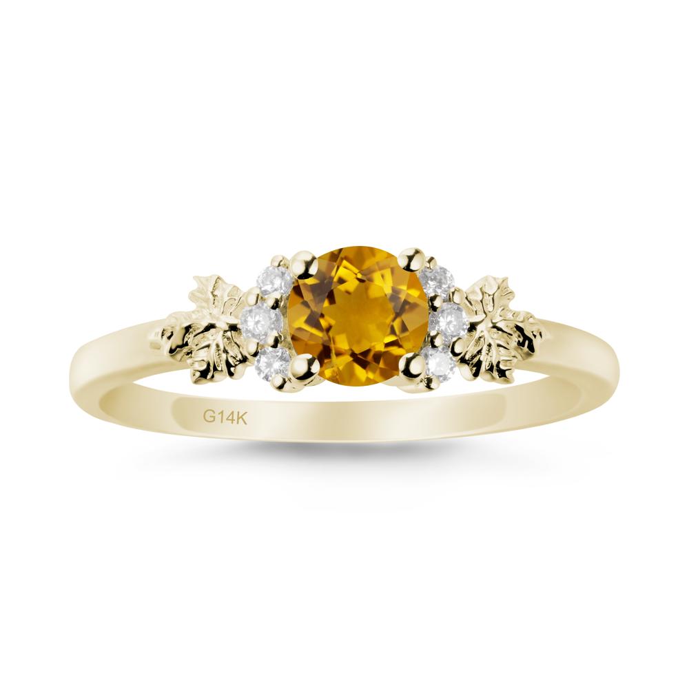 Maple Leaf Round Citrine Ring - LUO Jewelry #metal_14k yellow gold