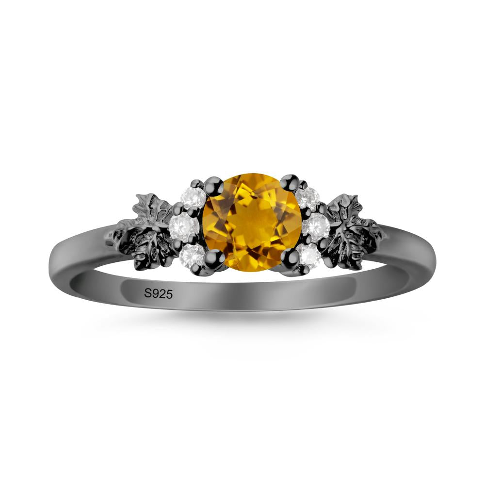 Maple Leaf Round Citrine Ring - LUO Jewelry #metal_black finish sterling silver