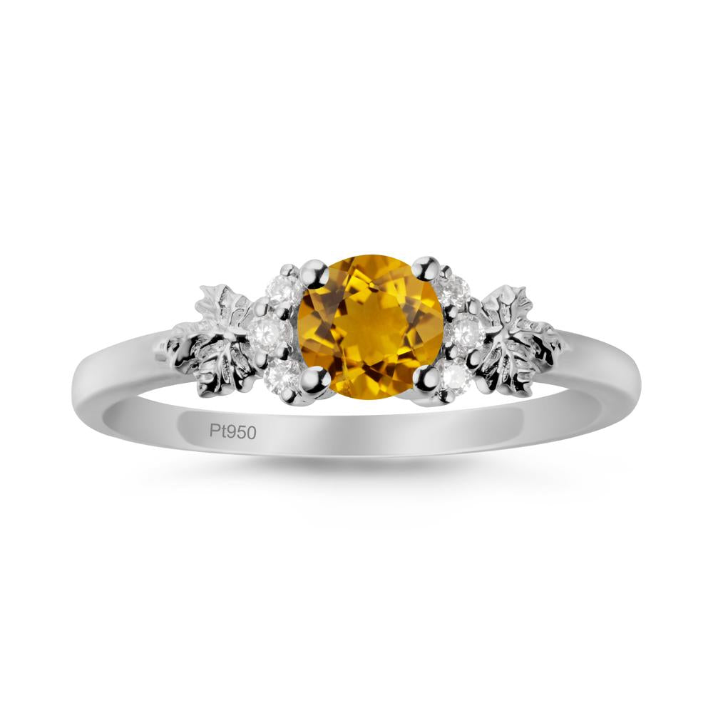 Maple Leaf Round Citrine Ring - LUO Jewelry #metal_platinum