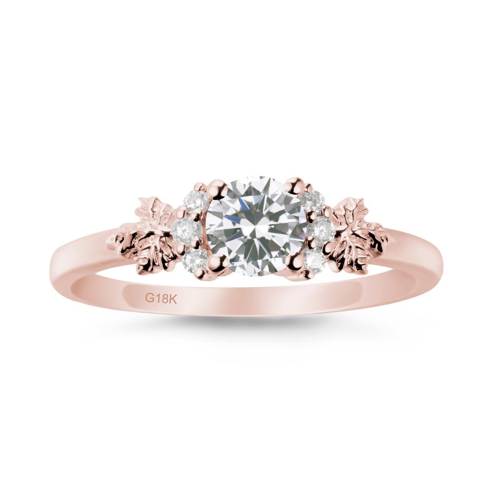 Maple Leaf Ring with Round Cubic Zirconia - LUO Jewelry #metal_18k rose gold