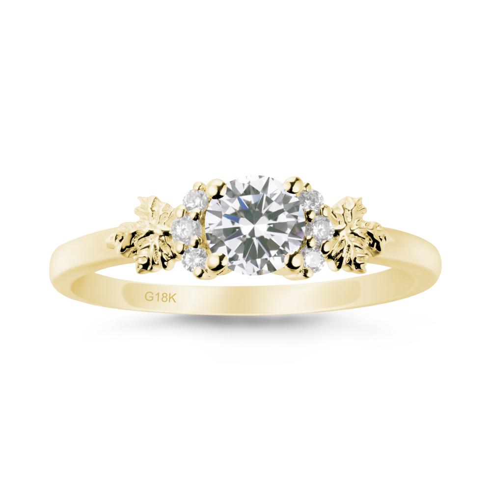 Maple Leaf Ring with Round Cubic Zirconia - LUO Jewelry #metal_18k yellow gold