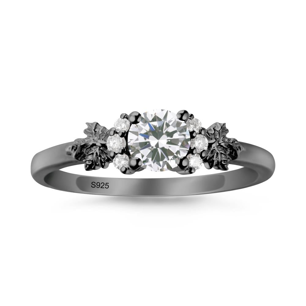 Maple Leaf Ring with Round Cubic Zirconia - LUO Jewelry #metal_black finish sterling silver