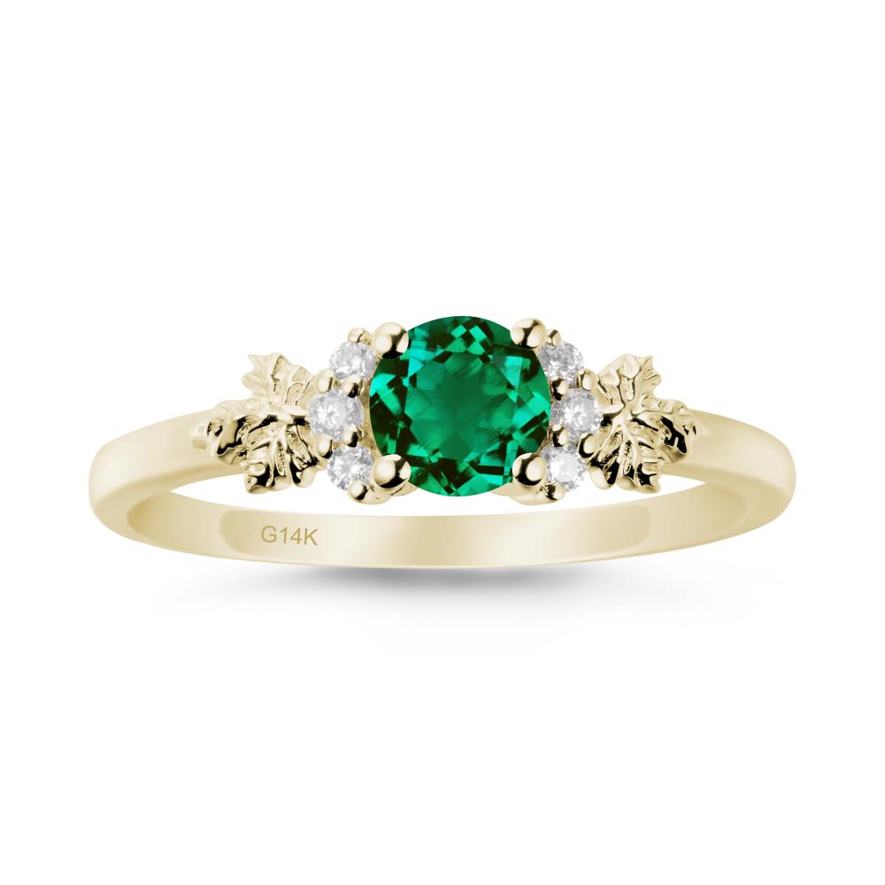 Maple Leaf Ring with Round Emerald - LUO Jewelry #metal_14k yellow gold