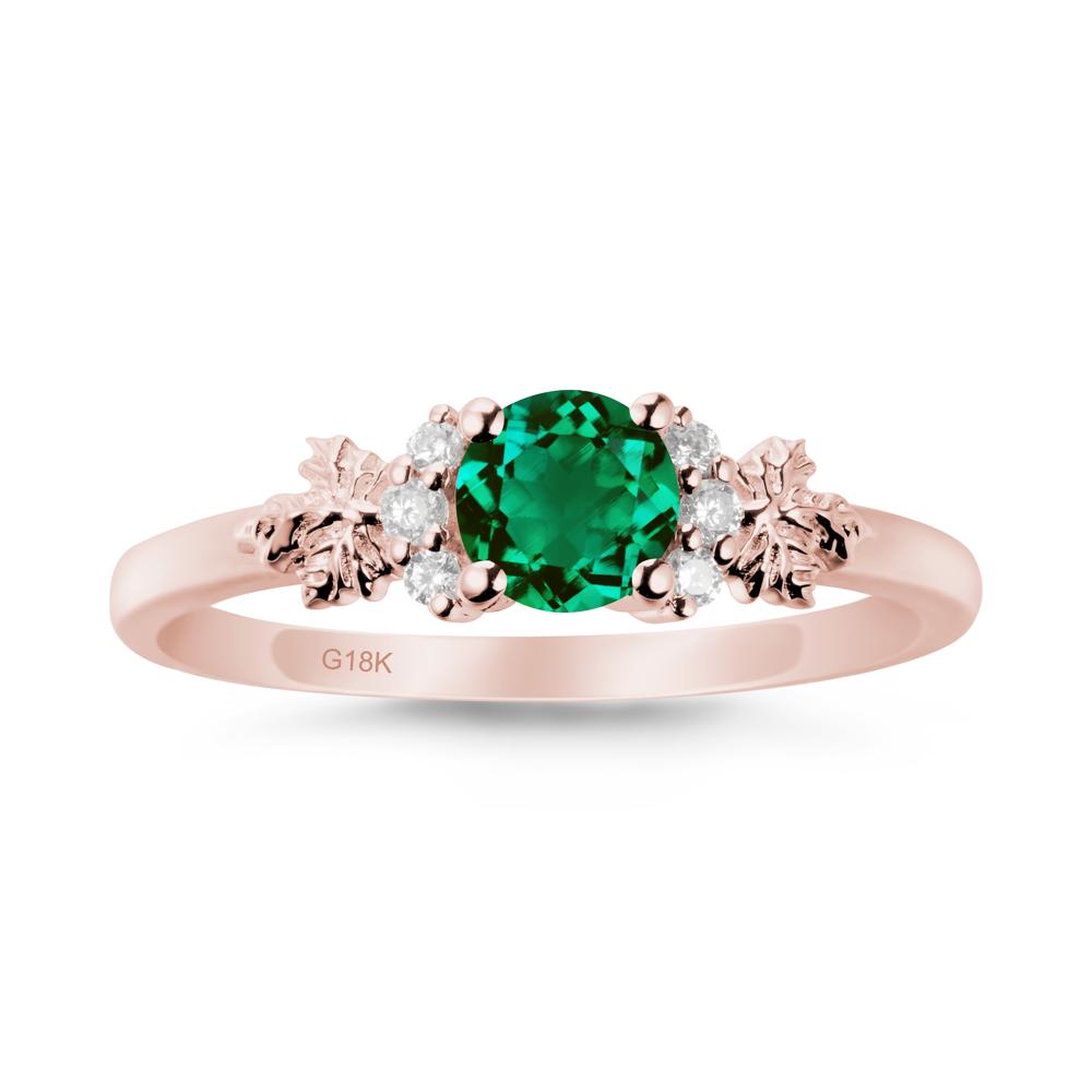 Maple Leaf Ring with Round Emerald - LUO Jewelry #metal_18k rose gold
