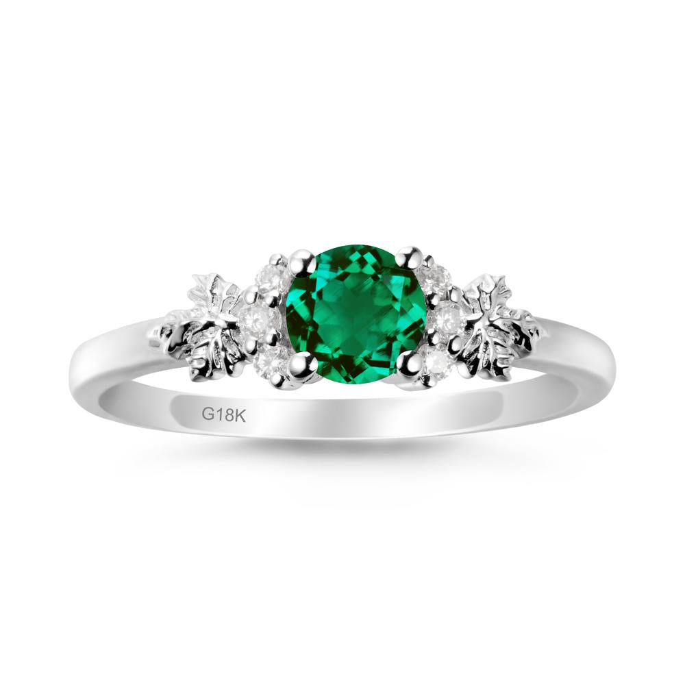 Maple Leaf Ring with Round Emerald - LUO Jewelry #metal_18k white gold