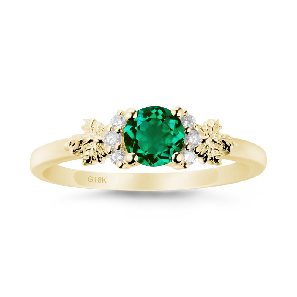 Maple Leaf Ring with Round Emerald - LUO Jewelry #metal_18k yellow gold