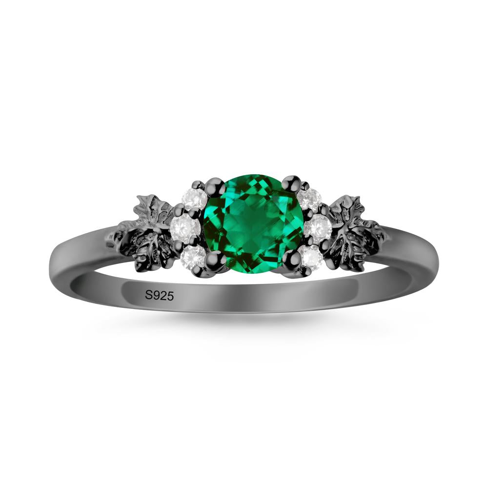 Maple Leaf Ring with Round Emerald - LUO Jewelry #metal_black finish sterling silver