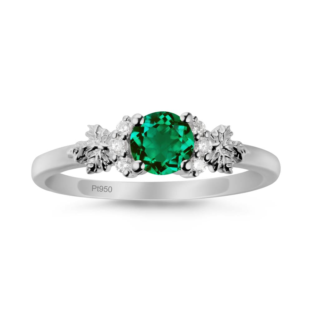 Maple Leaf Ring with Round Emerald - LUO Jewelry #metal_platinum