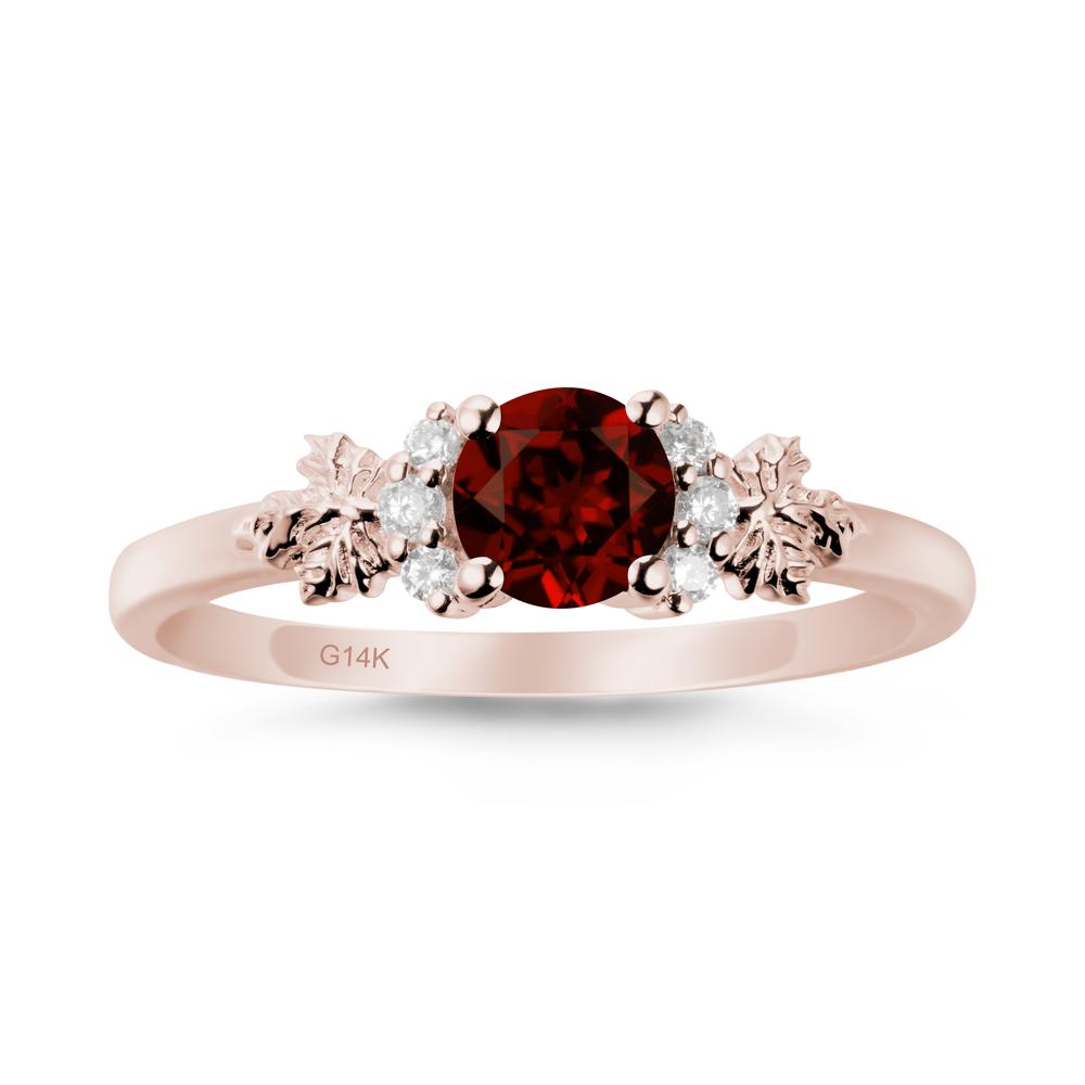 Maple Leaf Round Garnet Ring - LUO Jewelry #metal_14k rose gold