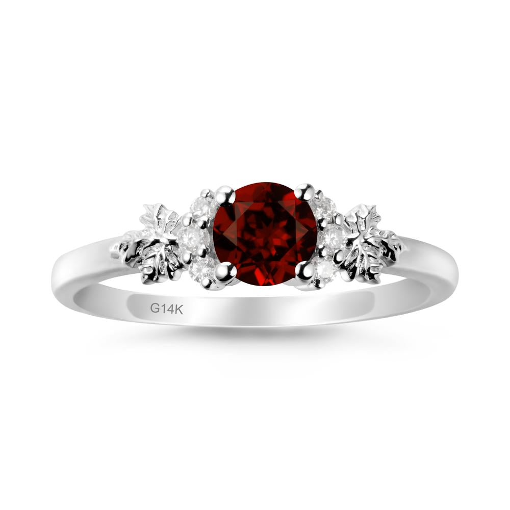 Maple Leaf Round Garnet Ring - LUO Jewelry #metal_14k white gold