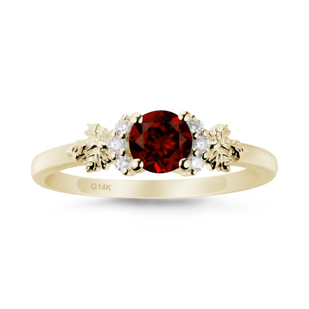 Maple Leaf Round Garnet Ring - LUO Jewelry #metal_14k yellow gold