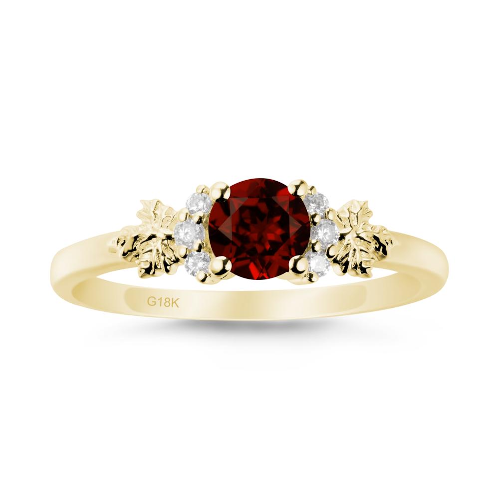 Maple Leaf Round Garnet Ring - LUO Jewelry #metal_18k yellow gold
