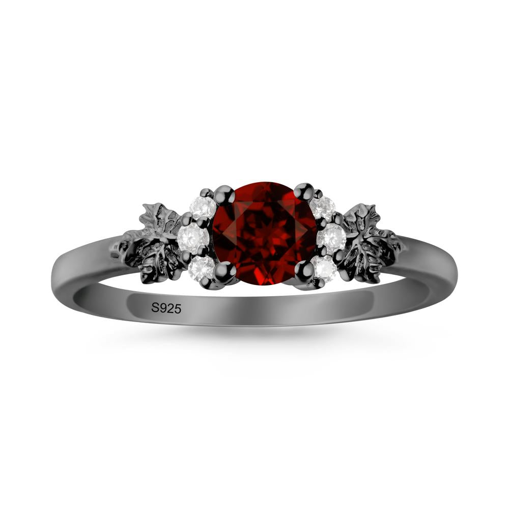 Maple Leaf Round Garnet Ring - LUO Jewelry #metal_black finish sterling silver