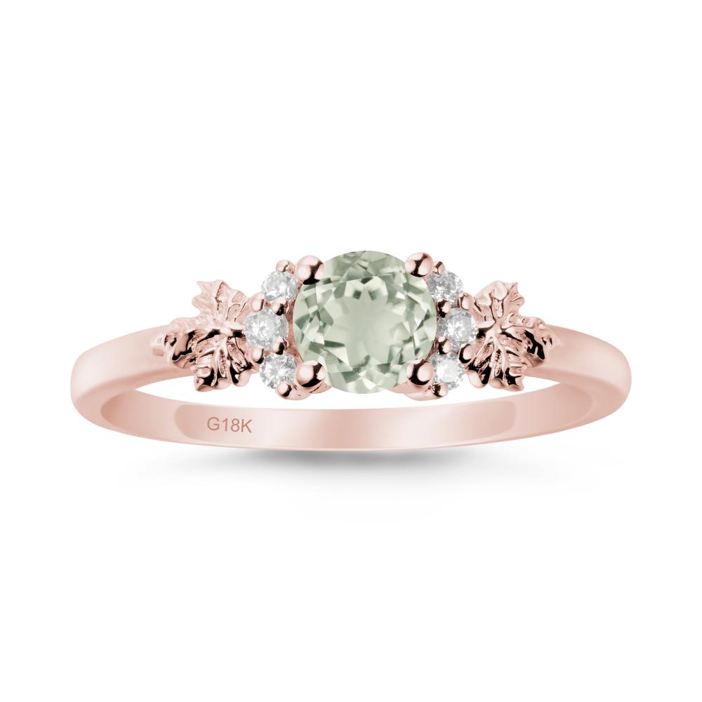 Maple Leaf Ring with Round Green Amethyst - LUO Jewelry #metal_18k rose gold