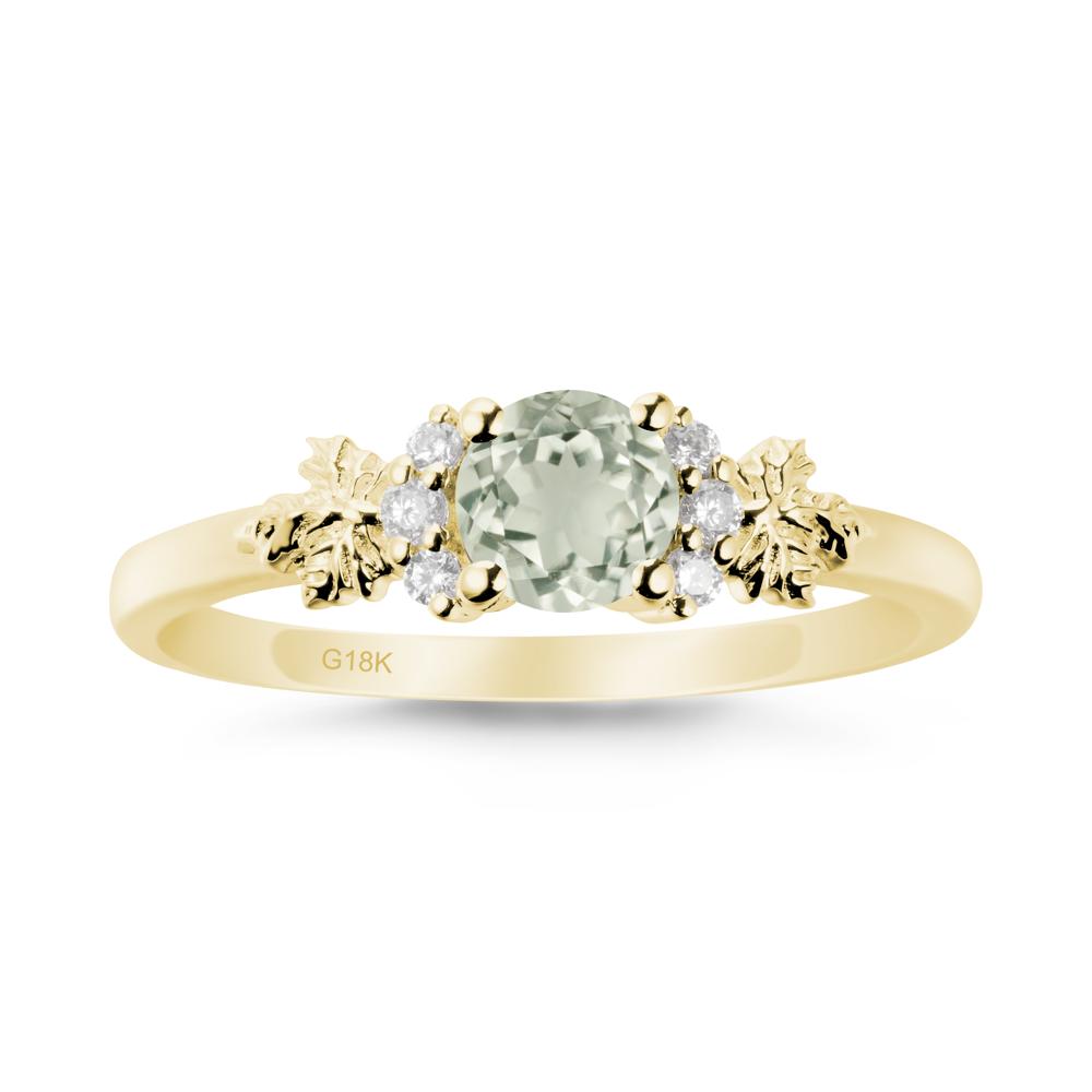 Maple Leaf Ring with Round Green Amethyst - LUO Jewelry #metal_18k yellow gold