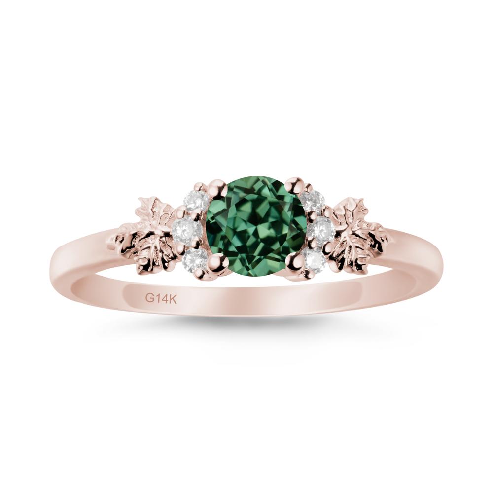 Maple Leaf Round Green Sapphire Ring - LUO Jewelry #metal_14k rose gold