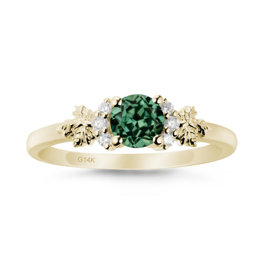 Maple Leaf Round Green Sapphire Ring - LUO Jewelry #metal_14k yellow gold