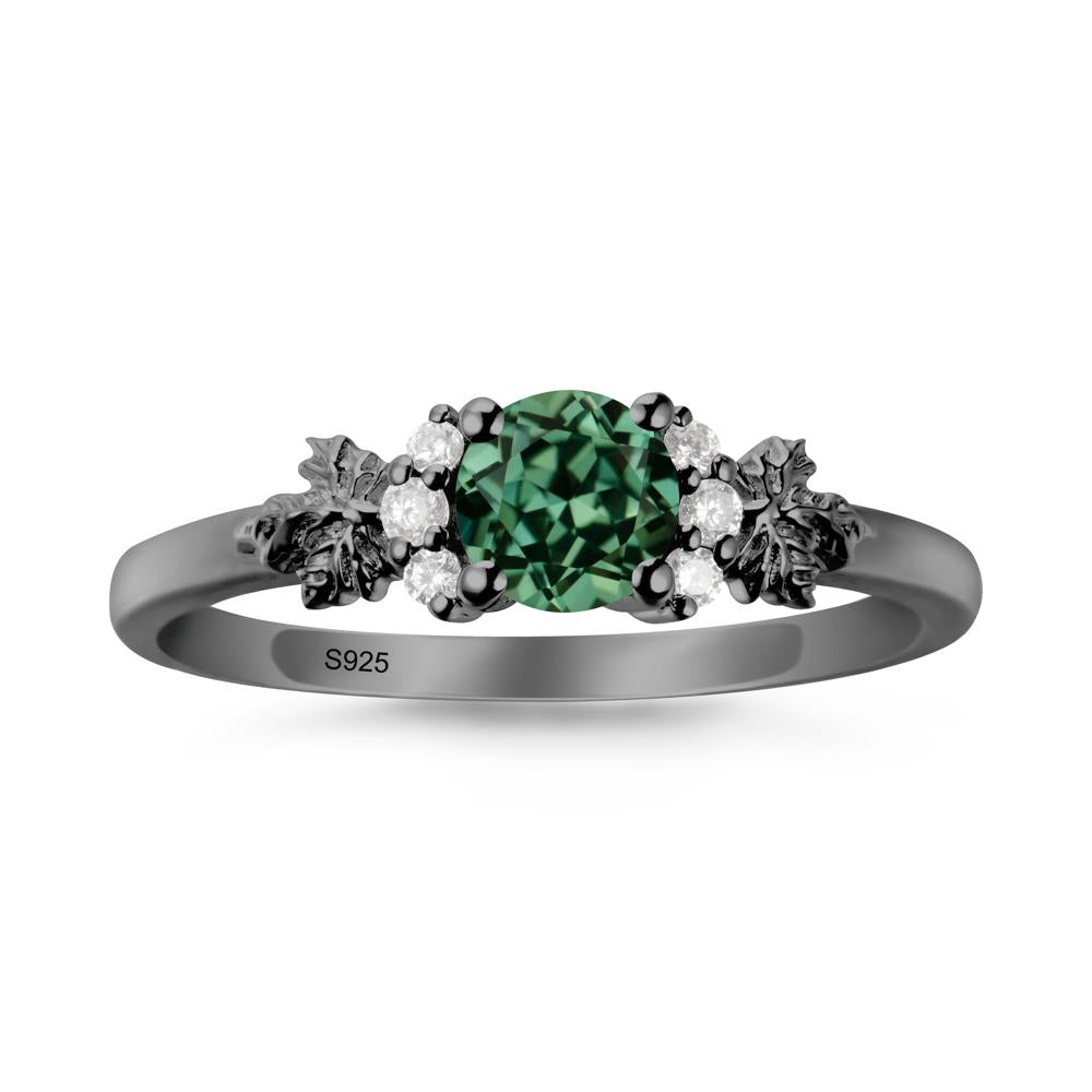 Maple Leaf Round Green Sapphire Ring - LUO Jewelry #metal_black finish sterling silver