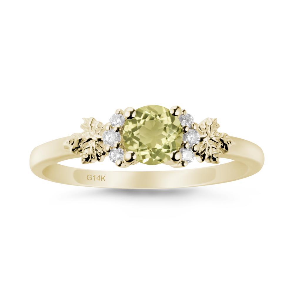 Maple Leaf Ring with Round Lemon Quartz - LUO Jewelry #metal_14k yellow gold