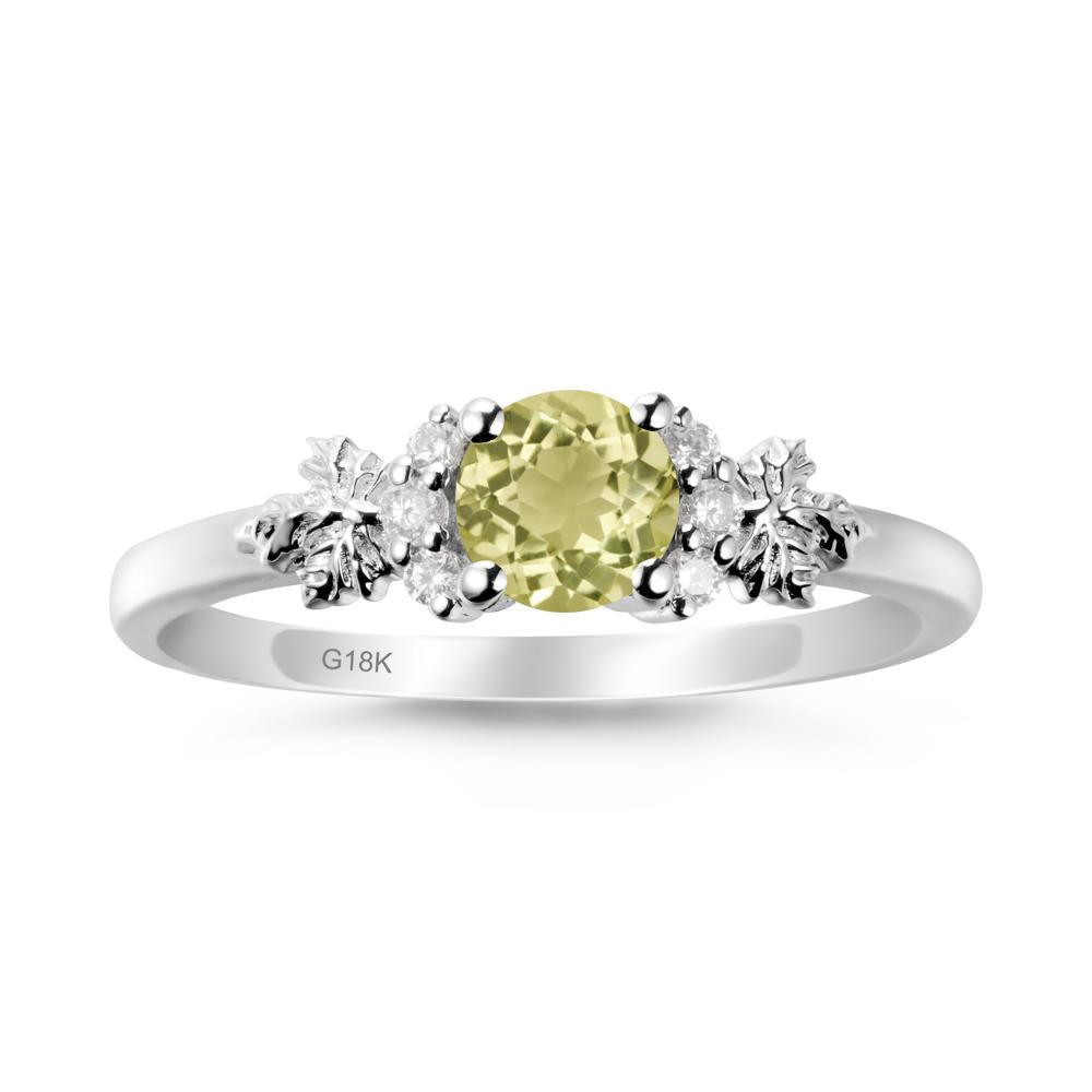 Maple Leaf Ring with Round Lemon Quartz - LUO Jewelry #metal_18k white gold