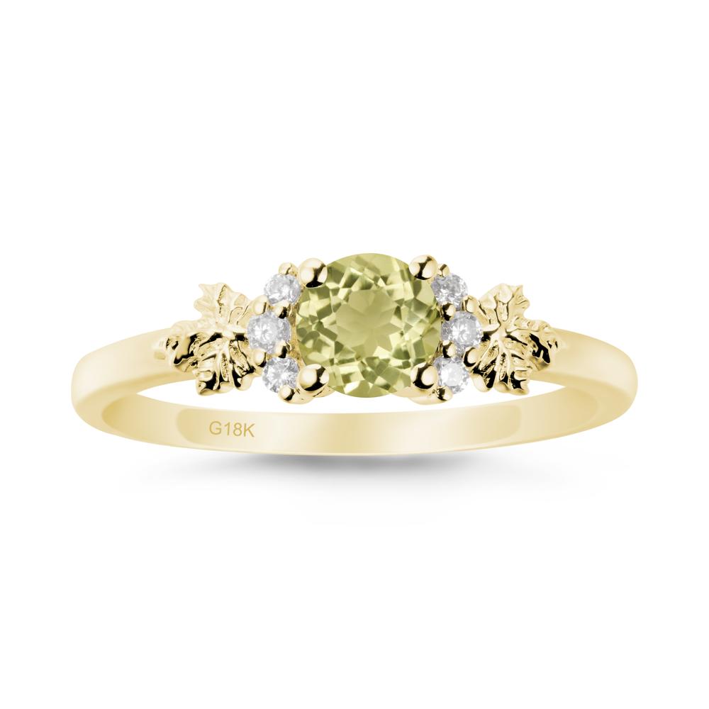 Maple Leaf Ring with Round Lemon Quartz - LUO Jewelry #metal_18k yellow gold
