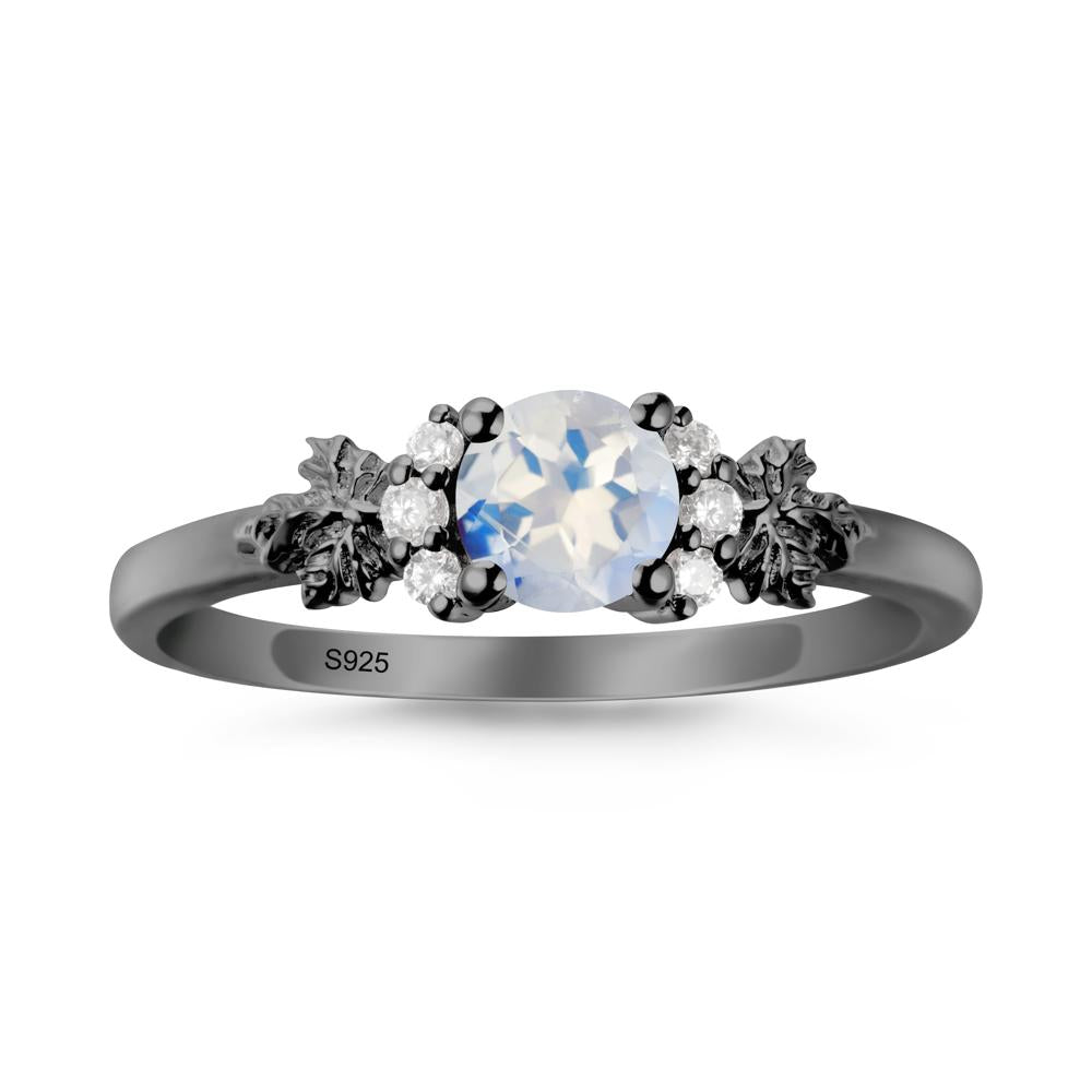 Maple Leaf Ring with Round Moonstone - LUO Jewelry #metal_black finish sterling silver