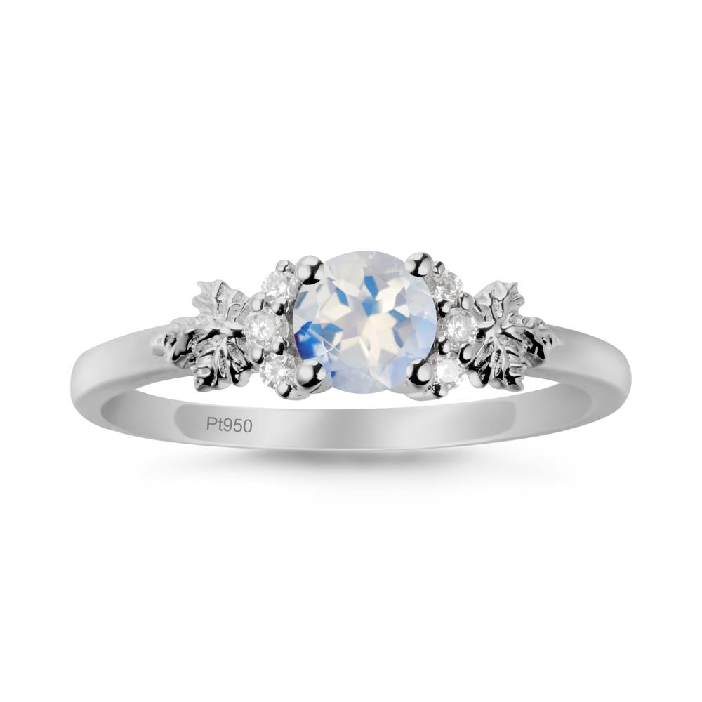 Maple Leaf Ring with Round Moonstone - LUO Jewelry #metal_platinum
